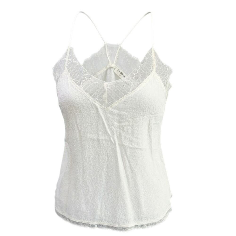 Storia Lace Trim Camisole Eyelash Hem Textured White Top Small